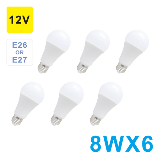 6 pcs Led Light Bulb 8W A19 A60 E26 Cool White 12V Low Voltage Lamp Bulb 800lm  - Picture 1 of 6