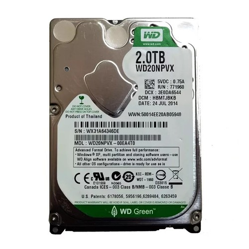 Western Digital WD Green 2TB WD20NPVX SATA 6Gb/s 2.5" 5400RPM HDD Hard Drive - Picture 1 of 4