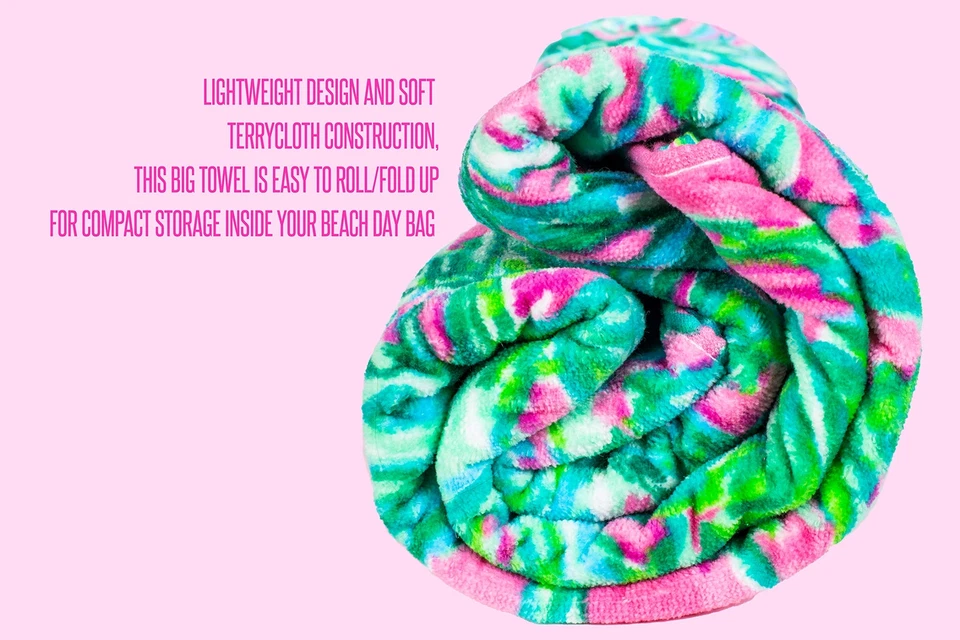 Lilly Pulitzer Large Beach Towel 40 x 70 Pink Green Palm Tree Print - Image 2 of 4