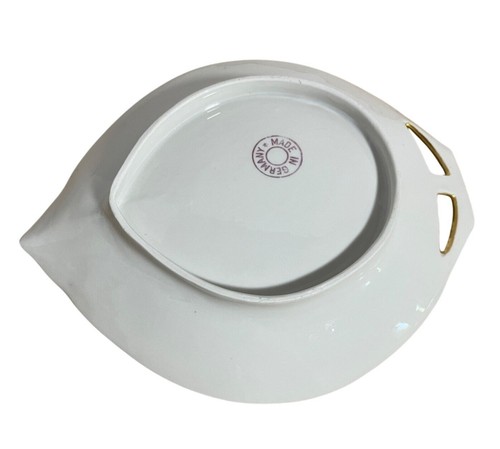 Baratija de porcelana pintada a mano con diseño floral rosa y borde dorado - Imagen 2 de 3