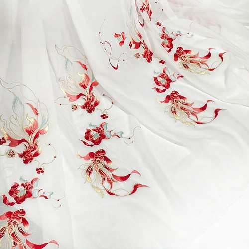 Gradient Color Carp lotus embroidery Chiffon Fabric Chinese Hanfu Sewing Costume - Picture 7 of 16