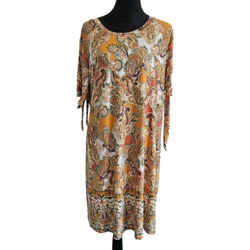 TACERA Paisley Kleid orange grün Gr. XL Karriere Bohemian Landhaus Büro Hippie - Bild 1 von 11