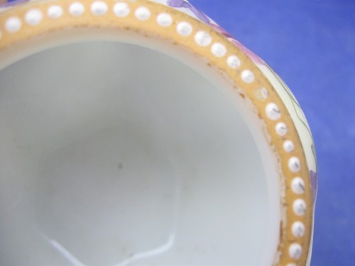 SMALL ANTIQUE WAVECREST FLORAL BOWL W PUFFED OUT SIDES & BEADED RIM GORGEOUS! - Bild 5 von 9