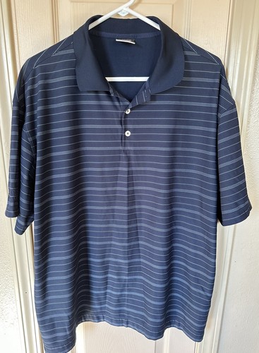 Nike Golf Dri-Fit Mens Xl Blue Striped Short Sleeve Polo Shirt - Picture 1 of 5