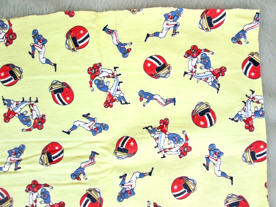 Vintage Cotton Flannel Football Fabric Juvenile Yellow Red Blue Player Helmet 2Y - Image 2 of 4