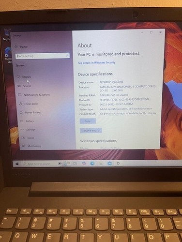 Lenovo Win10 Home 15" Laptop, AMD a6-9225 2.6 R4, 500gb HD, 8GB, New Battery - Picture 6 of 14