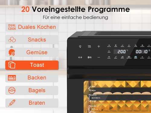 30L Heißluftfritteuse Minibackofen Umluft Mini Backofen Airfryer Oven ohne Öl - Bild 8 von 10