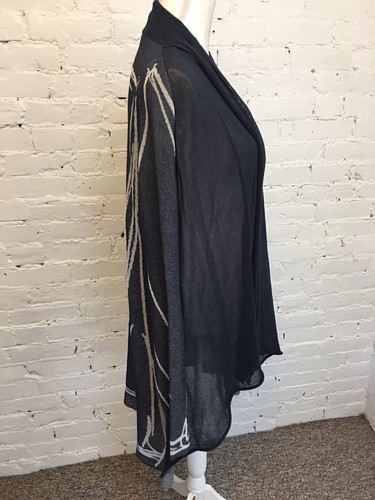 Crea Concept drapierte Mesh offene 3/4 Strickjacke Topper grau-weiß Gr. 38 - Bild 2 von 10