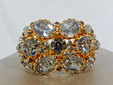 VTG HIGH END SMOKY MULTI PRONG SET RHINESTONE GT WIDE HINGED CUFF BRACELET