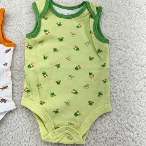 Faded Glory Boys 0/3 Mth Red Crab Orange Lizard Green Frog One Piece Set Organic - Picture 4 of 8