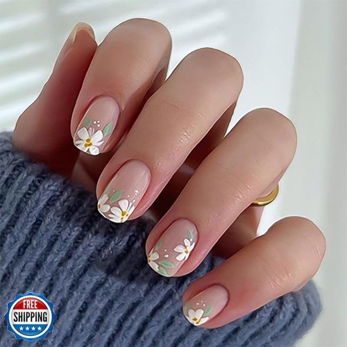 XZMeiLun Press On Nails Spring Summer Acrylic Nails for Women - Green White F