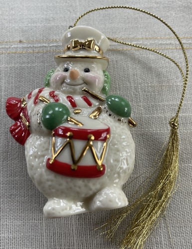 LENOX 2003 Snowman Drummer Christmas Ornament Porcelain Gold Accents Signed - Picture 1 of 7