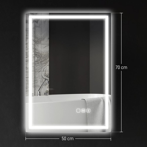 HOMCOM 500 x 700 mm Bathroom Mirror with Bluetooth Lights Demister Pad - Picture 10 of 11