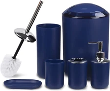 Bathroom Accessories Set 6 Pcs Bath Ensemble Includes Soap Dispenser Royal Blue