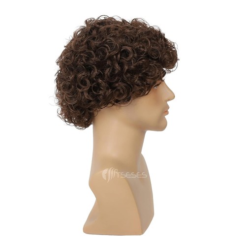 Brown Curly Short Afro Wig for Men - Heat Resistant Synthetic Cosplay Hair - Picture 5 of 6
