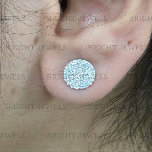 0.50 CTW Round Cut Moissanite Cluster Prong Set Earrings 14K White Gold Plated - Picture 8 of 13
