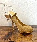 Gold High Heel Shoe with bow Christmas ornament, 3 3/4" Tall, NWT