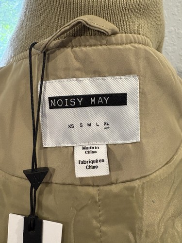 New XL Noisy May Khaki Bomber Jacket With Side Pockets and Front Zipper Closure - Picture 6 of 8
