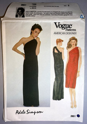 UCFF~Vtg 1980s Vogue 2851 American Designer Adele Simpson Gown/Cocktail Drs~Sz 8