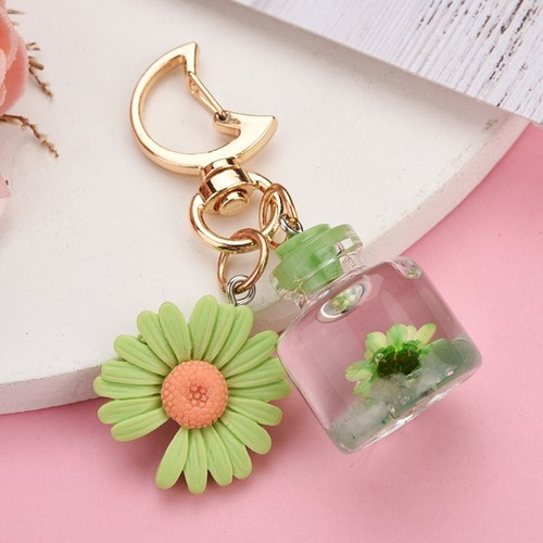 Simulated Perfume Bottle Moon Buckle Chrysanthemum Keychain Hanging Pendant - Picture 6 of 12
