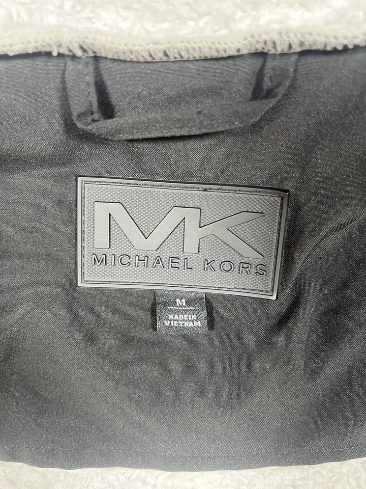 Chaqueta Michael Kors Para Hombre Mediana Negra Blanca Polar Con Capucha Sherpa Cremallera Completa Logo Foto 3 de 4