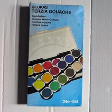 Lukas Terzia Gouache Opaque Watercolors Set of 24 pans with mixing white NIB