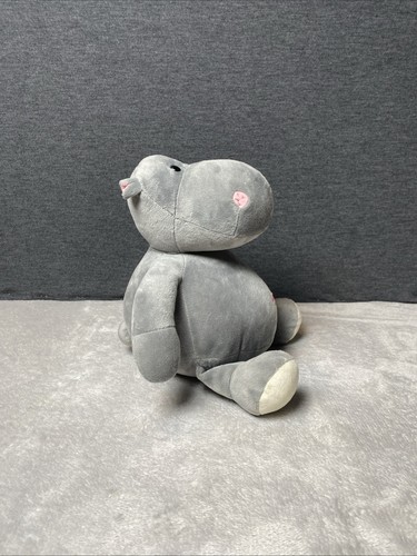 Paliz Gray Hippo Plush Pink Ears Hippopotamus Sitting 12" Soft Stuffed Toy Lovey - Picture 5 of 5