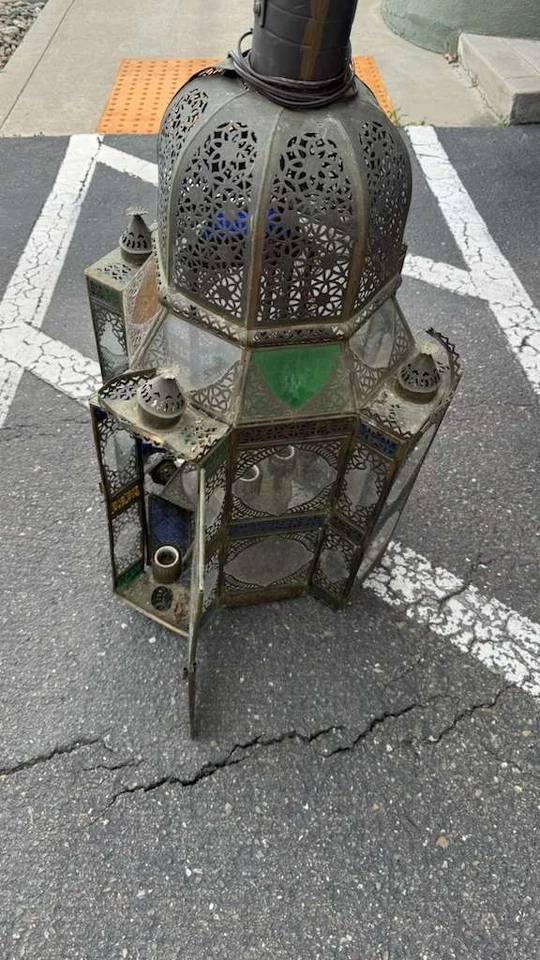 GRAN Lámpara de araña colgante estilo marroquí antiguo vitral 5-Light Me Foto 4 de 4