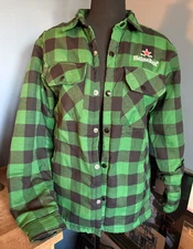 Heineken Beer Flannel Shirt Sherpa Lined Shacket / Jacket Green Plaid Logo Small