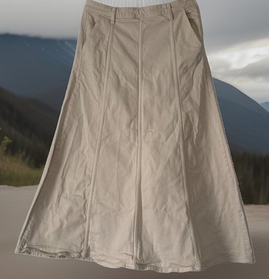 Banana Republic Women Ecru Cream Denim Maxi Skirt 8 Flare Hem Minimalist Chic
