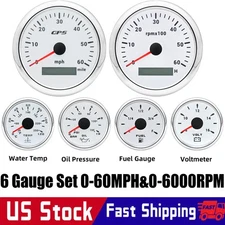 85mm GPS Speedometer 60MPH&Tacho 6000RPM&52mm Fuel/Oil/Temp/Volt for Boat Car 