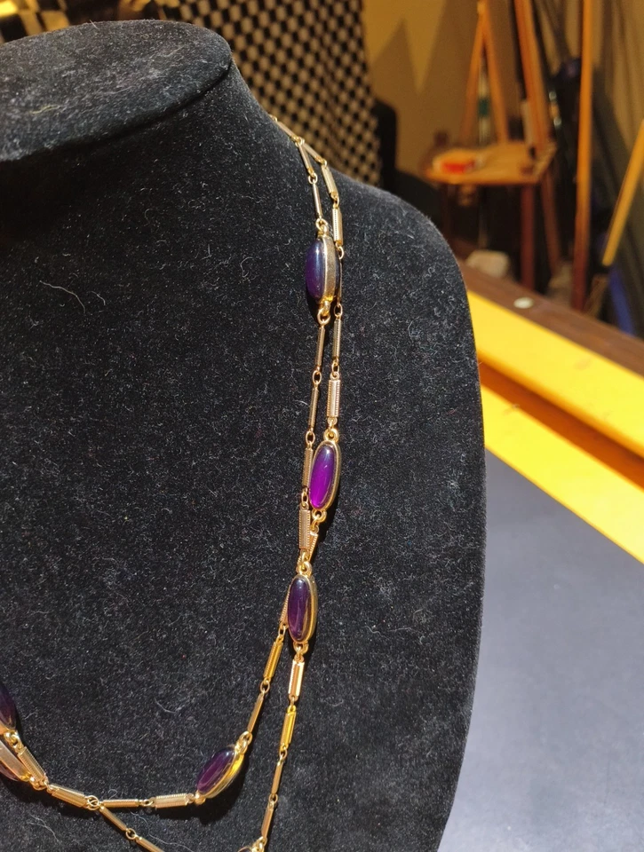 Coldwater Creek золотистый с темно-фиолетовыми бусинами. Длинное ожерелье - Изображение 2 из 4