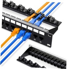 24 Port Patch Panel Cat6A RJ45 Passthrough Unshielded Keystone Patch 1U 24Port