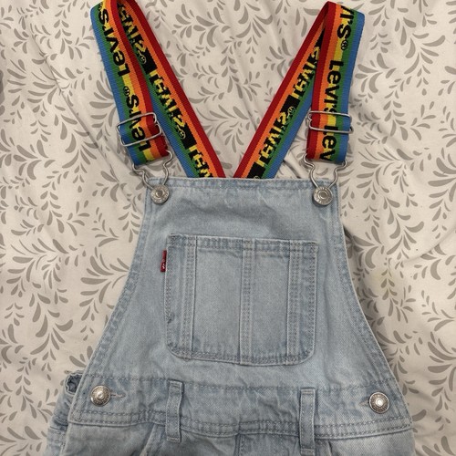 LEVI- Girls Levi's® Denim Shortalls-Rainbow Straps-Size 5 - Never used ! Unique - Picture 2 of 4