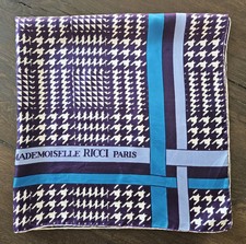 Vintage Mademoiselle Ricci Paris France Houndstooth 100 Silk Scarf 30.5" Square