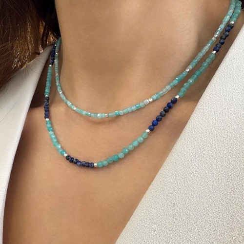 A+ Lapislazuli & Amazonit facettierte runde Edelstein Perlen Handarbeit Halsketten 18 Zoll - Bild 10 von 19