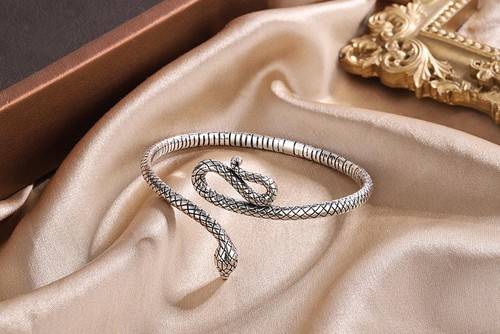Retro Snake Bracelet 925 Sterling Silver Open Bangle, Animal Design Jewelry Gift - Picture 7 of 24