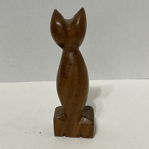 Adorable MCM 50s 60s Hand Carved Wood Skinny Cat Kitty Statue Figurine 7” - Bild 4 von 6