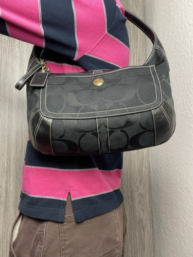 Borsa a tracolla Coach Ergo Hobo 2007 nera firma monogram tela pelle nera - Foto 5 di 14