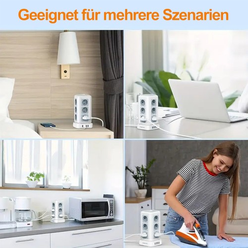 2 Meter, 12 Fach Steckdosenleiste 6 USB Mehrfachsteckdose Steckdosenturm Multi - Bild 7 von 12