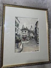 Vintage C Heinz? "European Street Scene" Watercolor Painting - Signed/Framed