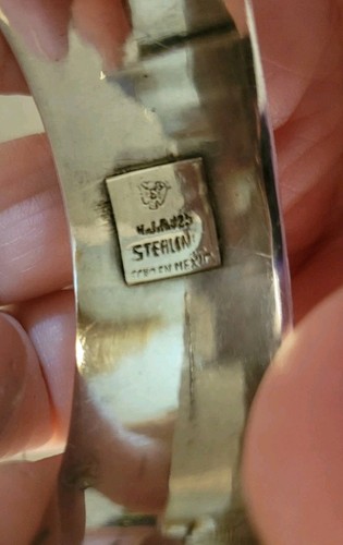 Vintage H.J.A. Pulsera abrazadera remolino abulón plata de ley México - Imagen 9 de 9