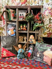 Fabulous Mixed Lot Of Vintage Christmas Ornaments, Figurines,   Wind Chime +