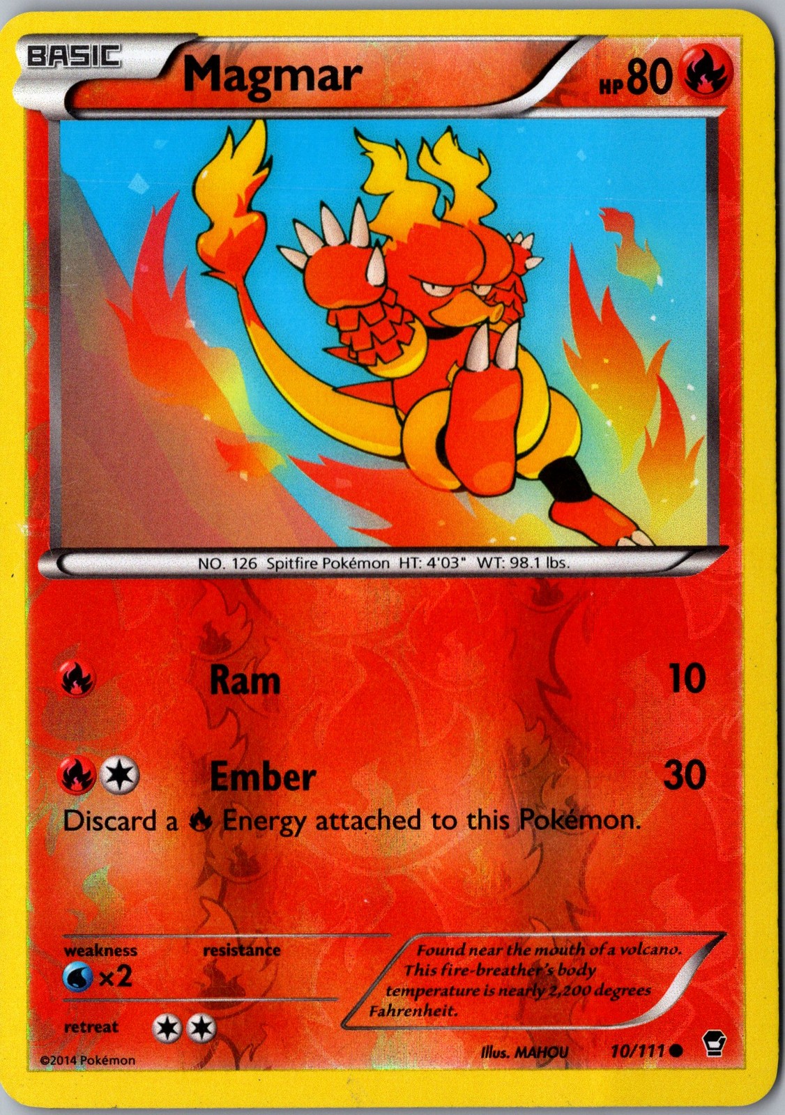Magmar Reverse Holo 10/111 Common FFI XY - Furious Fists LP Pokemon Card