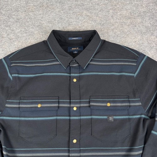 Roark Diablo Flanell Perlen Druckknopf Hemd Langarm klassisch gestreift Herren Large L - Bild 2 von 11
