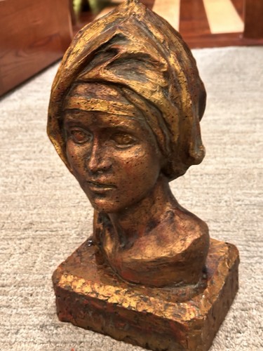 CD 1970 MEDIADOS DE SIGLO MODERNO 14" BRONCE TIZA ESCULTURA CAMPESINA DAMA BUSTO USADO EN EXCELENTE ESTADO - Imagen 7 de 11