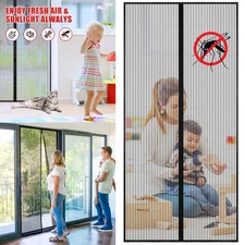 Magnetic Door Mesh Black Fly Screen Anti Mosquito Bug Curtain 39x83 inch