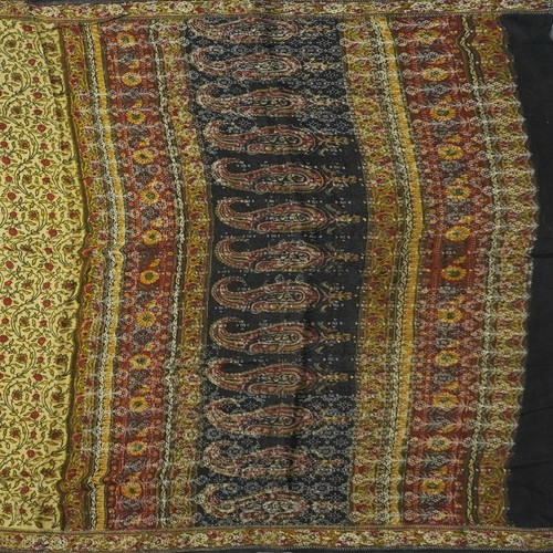 Vintage beige Sari 100 % reine Krepp Seide bedruckt gewebt Sari 5 Jahre Handarbeit Stoff - Bild 2 von 6