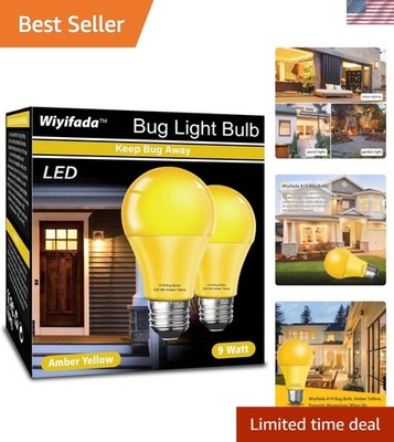2 Pack LED Bug Light Bulbs, 9W Amber Glow for Insects Protection - A19 Size