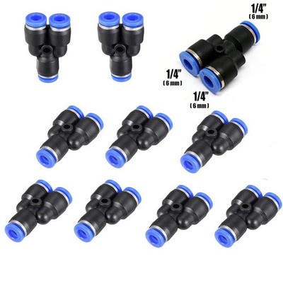 10 Pieces Air Pneumatic 6mm to 6mm Y Shaped Push in Connectors Quick Fittings